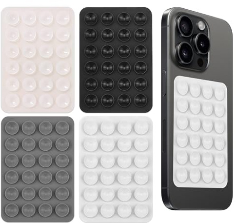4 Stück Handy Saugnapf Halterung, Silikon Handy Kleber Rückseite Saugnapf, Starke Haftung für iPhone Android, Universal Halterung für Spiegel Dusche Fenster (Schwarz Grau Transparent Weiß)