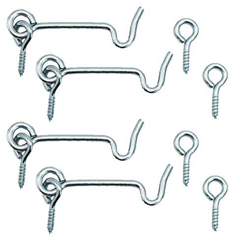 4 ganci tempesta con occhielli, 50 mm, fissaggio tempesta con filettatura in legno per persiane, cancelli e porte, ganci e occhiello in metallo zincato