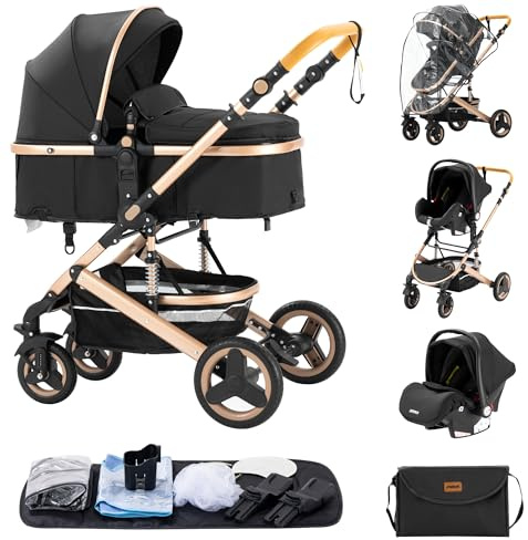 ALYIKOU kinderwagen 3 in 1 Zusammenklappbarer Kinderwagen KombiKinderwagen Aluminiumrahmen für Neugeborene