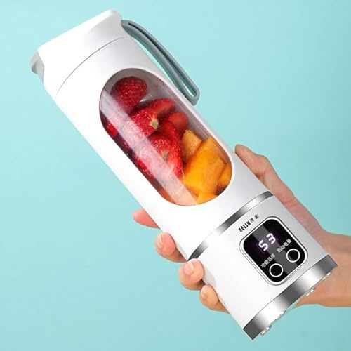 Portable Juicer Blender 450ml, Fruit Mixer with 12 Blades, USB Rechargeable Smoothie Maker with Travel Lid for Fruit, Milkshakes, Protein Drinks, Fresh Iced Drinks, For Home, Gym, Outdoor (White)