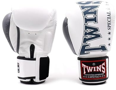 Twins Special Boxhandschuhe - BGVL8 - Für Training, Sandsack und Sparring - Echtes Leder - Weiß/Grau - 16 oz
