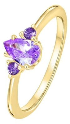 Musihy Damen Goldring 585 Echtgold, 14K Gelbgold Ringe mit Erstellter Amethyst, Größe 51 (16.2)