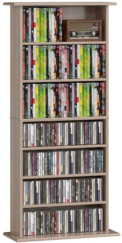 HOMCOM Estantería para CDs y DVDs 8 Compartimentos 58x24x126,3 cm Natural