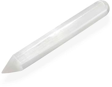 NKlaus Massagestab Selenit 108g; 15,5cm; 2cm, 15,5cm Spitze, 2 Stück | Handarbeit; für Meditation; für Reiki; für Chakra; Handgefertigter