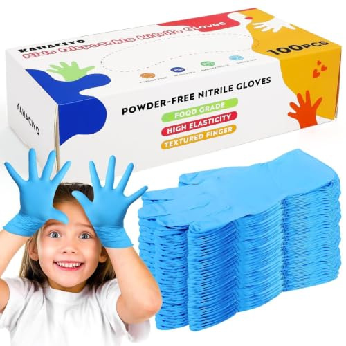 Disposable Nitrile Gloves for 4-10 Years Old Kids, Latex Free and Powder Free, Suitable for Cooking, Gardening, Crafts, Painting, Cleaning (100 Pcs)