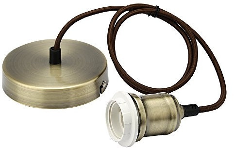 JIAHUA Braided Flex Lamp Holder, Suspended Pendant Light Fitting E27 Lamp Holder Ceiling Rose-Antique Brass