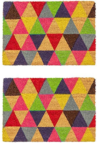 Nicola Spring Coir Door Mats - 90 x 60cm - Triangle - Pack of 2 - Decorative Indoor Front Door Floor Mat Entry Dirt Trapper Rug Outdoor Boot Scraper Non Slip Backing Doormat