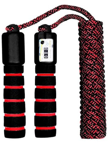 Springseil Speed Rope für Kinder und Erwachsene - Verstellbares Seil mit Zähler - Schwarz Rot