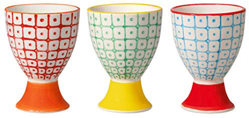 Bloomingville Eierbecher Carla Retro Ø 5 x H 7 cm, rot blau grün, Keramik, 3er Set