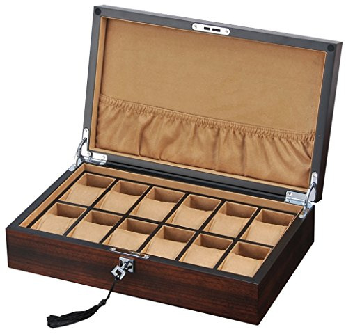Uhrenbox Uhrenkasten Schmuck Aufbewahrung Uhr Aufbewahrungsbox für Männer oder Frauen aus Holz 12 Uhren Slots mit weichem Kissen Handgelenk abschließbar große Armbanduhren Schmuck Armband Display-Samm