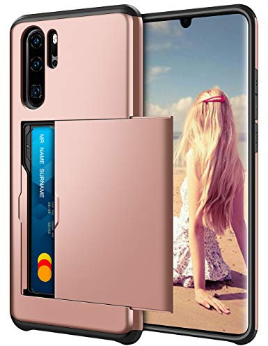Coolden for Huawei P30 Pro Case Wallet Armor Shockproof Heavy Duty Protective Rubber Bumper Card Holder Slot Wallet Cover for Huawei P30 Pro Phone Case (Rose Gold)