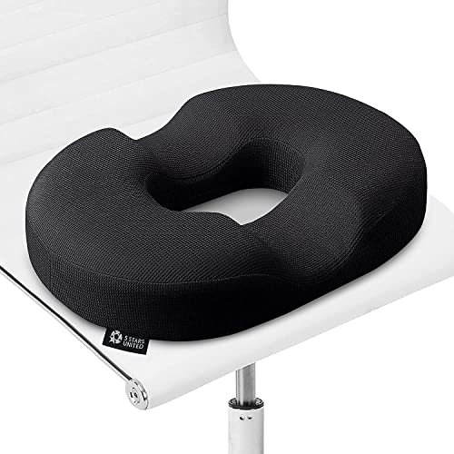 5 Stars United Cojín de Rosquilla Almohada para Hemorroides - Cojines 100% de Espuma de Memoria con Base Antideslizante, Anillo de Rosquilla para Sentarse, Asiento Firme Ortopédico