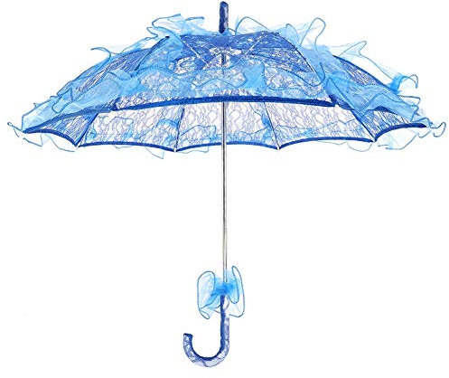 Lazmin Bridal Lace Cotton Parasol Umbrella, Lady Women Lace Umbrella Wedding Party Decor Photography Use(Blue)