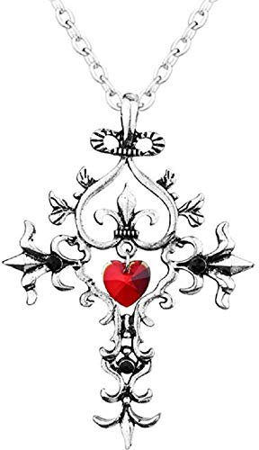 Diamant Halskette Kreuz Gothic Damen Anhänger Film Vampir Diaries Elena Gilbert Zirkonia Herz rot Tagebuch einer TV-Serie schönes Geschenk Mädchen Cosplay glänzend