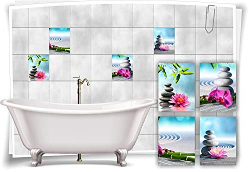 Medianlux Fliesen-Aufkleber SPA Wellness See-Rose Orchidee Bambus Sand Steine Pink Bad WC Deko Digitaldruck Sticker, 20x25cm fp5p319h-99222