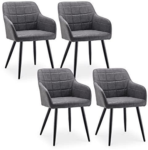 CLIPOP Esszimmerstühle 4er Set Stühle mit Armlehne, Kunstleder Bezug, Esszimmerstuhl Küchenstuhl Polsterstuhl, Stühle für Esszimmer (Kunstleder Hellgrau, 4er Set)