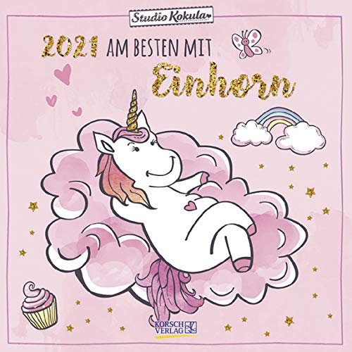 Einhorn - Broschur Kalender 2021 - Korsch-Verlag - Typo-Art - Kalender mit Platz für Eintragungen - offen 29,8 cm x 59,8 cm