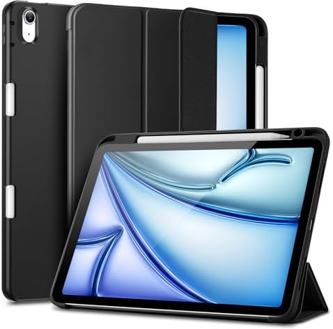 ESR Funda para iPad Air 11 Pulgadas 2025 y iPad Air 7a/6a/5a/4a Gen (2024/2022/2020, 10,9), Funda Tríptica Inteligente, Funda con Cierre, Compatible Pencil Pro/USB-C, Auto Encendido/Apagado, Negro