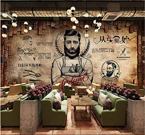 Retro Nostalgic Friseur Friseur Tapete 3D Friseursalon Friseursalon Industrie Dekor Hintergrund Wandbild Tapete 3D,300 * 210Cm