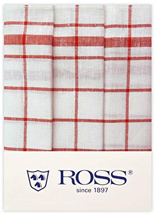 Ross 3er Pack Halbleinen-Geschirrtücher Karo rot, 50x70 cm
