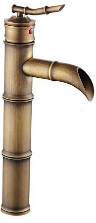 Retro Wasserhahn BEN TRE - Messing Waschtischarmatur Bambus-Look, 33 cm | Korpus und Hebel als Bambusrohr geformt. Einhebel-Mischbatterie mit Keramikkartusche für Kalt- und Warmwasser (Hochdruck).
