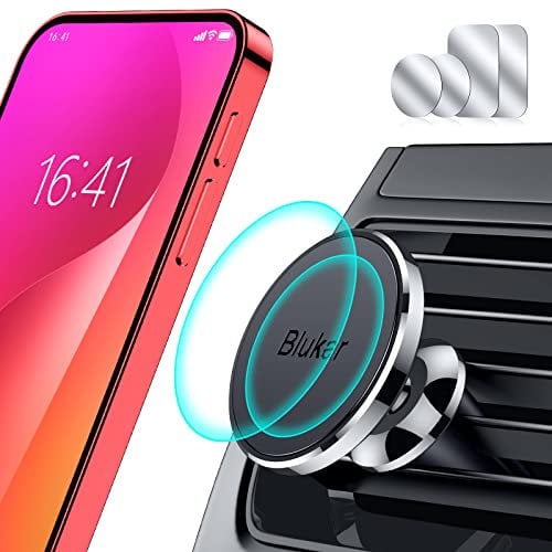 Blukar Handyhalterung Auto Lüftung, Universale 360° Magnetisch KFZ Handyhalter Auto Zubehör mit 5 Starke Magnet & 4 Metallplatten, Kompatibel mit iPhone 16 Plus/15/14/13, Galaxy, Mate usw.