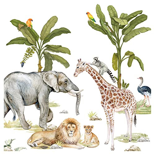 Little Deco Wandsticker Wandtattoo Kinderzimmer Jungen Safari Tiere Giraffe Wandaufkleber Elefant Spielzimmer Babyzimmer Wanddeko Löwe Wandbild Kinder DL698-5