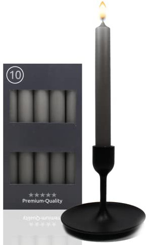 Candelo 10er Set Tafelkerzen - Kerze Grau - 18,5cm 7,5 Std Brenndauer - Spitzkerzen für Kerzenständer und Kronleuchter - Leuchterkerzen Stabkerzen