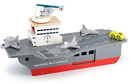 Vilac - Porte Avions Marine Nationale et Ses Accessoires - Jouet en Bois - A partir de 3 Ans - 9305