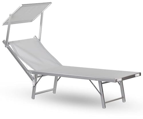 Brigros Estosa - Lettino prendisole con struttura in alluminio colorata e textilene, robusto e leggero, adatto per stabilimenti balneari, piscine, giardini, terrazze (Bianco/alluminio standard)