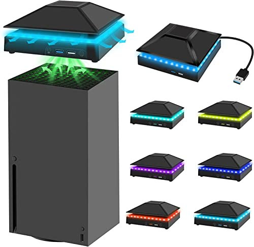 EEEKit Cooling Fan for Xbox Series X, Top Fan Cooler for Xbox Series X,Adjustable 3-Speed Cooler Fan System 1800/2000/2200 RPM,Low Noise Top Fan with RGB LED Light,2 Extra USB Port