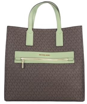 MICHAEL KORS Kenly Schultertasche, groß, Braun, helles Salbeigrün