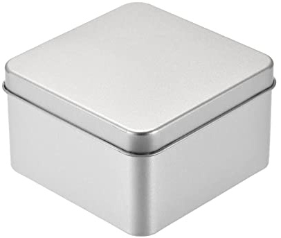 sourcing map Metal Tin Box, 3.66 x 3.66 x 2.17 with Lids, Silver Tone | Rectangular,Empty Tinplate Containers ,for Home Organizer, Candles, Gifts, Car Keys, Crafts Storage