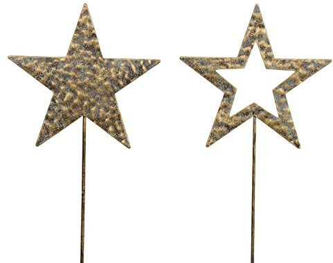ETC weihnachtlicher stimmungsvoller Deko-Stecker Garten-Stecker Stern Metall schwarz-Gold matt gehämmert Preis für 2 Stück