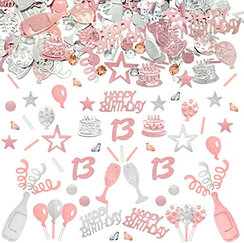 Konfetti 13 Geburtstag Deko, 13 Tischdeko Geburtstagdeko Confetti,Streudeko 13. Deko, Tischdeko 13 Geburtstags, Konfettiis Streudeko Geburtstages RoseGold,Glitzer Konfetties 13 Frauen Männer