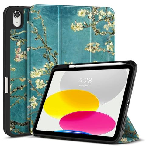 TNP Schutzhülle für iPad 10. Generation 2022,11 Zoll iPad Hülle mit Stifthalter und dreifach faltbarer Standhülle – TPU-Schutzhülle für iPad der 10. Generation,Wachmodus, Mandelblüte – Van Gogh
