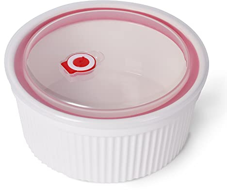 64 oz Ramekins with Lids 1 PCS, Porcelain Ramekins Dishes for Souffle,Creme Brulee, Pudding, Custard Cups,Bakeware Bowls Set for Baking,Oven Safe, White (8 inch)