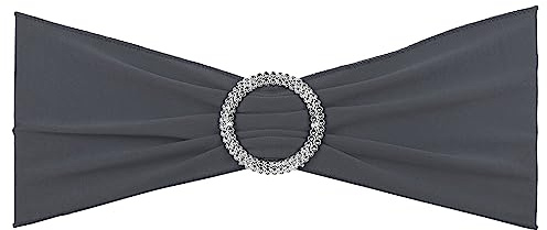 PATIKIL 13 x 5 Stretch Chair Sashes Bows, 25 Pack Elastic Chair Bands Sashes with Buckle Slider for Wedding Banquet Decorations, Dark Gray