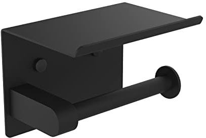 Ibergrif MK34053B - Portarrollos Adhesivo Sin Tapa de Papel Higiénico con el Teléfono Móvil Estante de Almacenamiento, Acero Inoxidable, negro