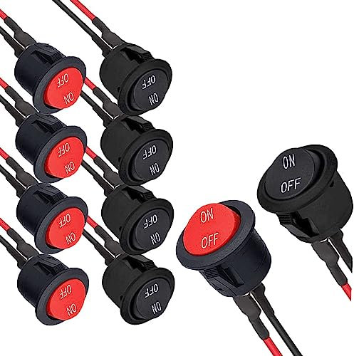 RUNCCI-YUN 10pcs Interruptor Basculante Redondo, Interruptores de botón Interruptor 12V,Interruptor de palanca Coche,SPST 2 pins On/Off 6A/250V 10A/125V AC para Automóviles, Barcos, Negro Rojo