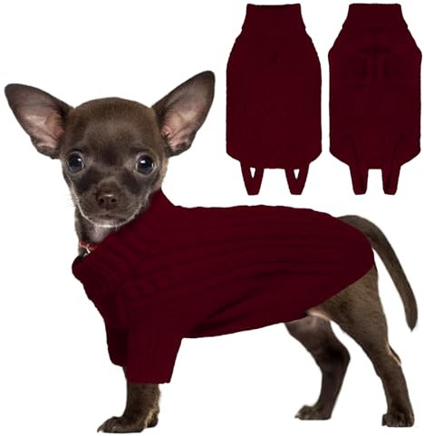 LiebeDD Hundepullover Weihnachten - Winter Warm Weihnachtspullover Hund mit Geschirrloch Chihuahua Pullover Strick Hundepulli für Kleine Mittelgroße Grosse Hunde Dog Sweater (Burgunderrot XS)