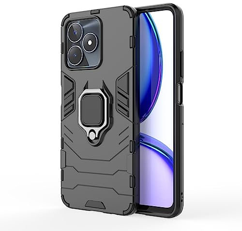 SEAHAI Funda para Realme Note 50 / Realme C53 / Realme C51, Estuche con 360 Grados Anillo Soporte [Grado Militar Anti-Caída] Silicona Bumper Antigolpes Armor Carcasa - Negro