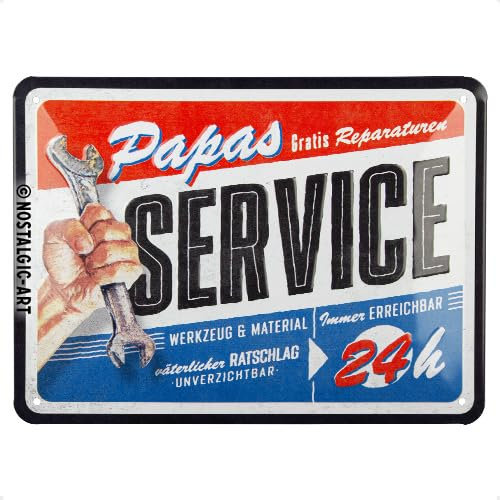 Nostalgic-Art Retro Blechschild, 15 x 20 cm, Papas Service – Geschenk-Idee für Papa, aus Metall, Werkstatt-Deko im Vintage Design mit Spruch, Blechschilder Sprüche