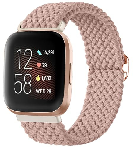 Oielai Geflochtenes Schlaufenarmband, kompatibel mit Fitbit Versa 2 Armband/Fitbit Versa Armband, Elastisches Sportarmband für Fitbit Versa 2 / Versa/Versa Lite für Damen und Herren, LichtRosa