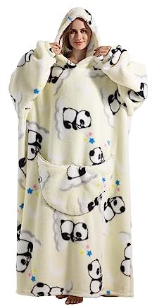 Lengthen Hoodie Decke, übergroß, ultraweich, warm, tragbar, Kapuzendecke, Sweatshirt, Einheitsgröße für alle Erwachsenen, Männer und Frauen, Panda-2, One size