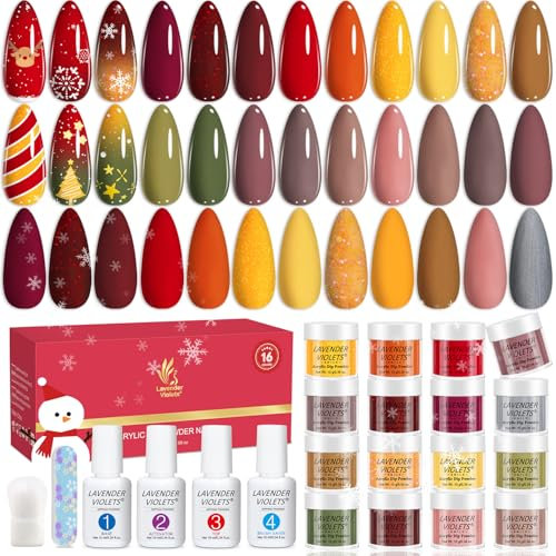 Lavender Violets 20 Pcs Dip Powder Nail Kit Summer Bright Orange Red Green Nude Brown Nail Dipping Powder Starter Kit With Base & Top Coat,Activator,Brush Saver Fast Dry Nail Art Manicure 967