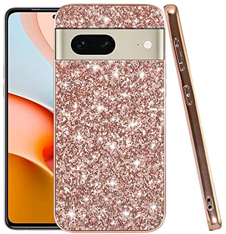 Wousunly Coque de protection pour Google Pixel 8 - Paillettes - En silicone TPU - Fine - Anti-chocs - Anti-rayures - Antidérapant (or rose)