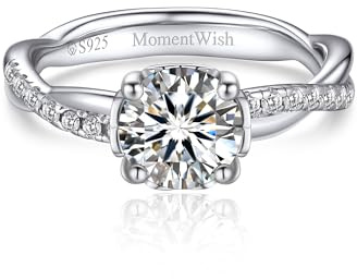 MomentWish Promise Ring for Her, 1ct Moissanite Engagement Ring for Women Simulated Diamond Ring 925 Sterling Silver Anniversary Statement Ring