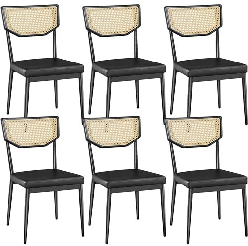 Yaheetech 6-er Set Esszimmerstühle Rattanstuhl, Empfangsstühle Küchenstuhl Polsterstühle für Esszimmer/Balkon/Restaurant, Kunstleder, schwarz