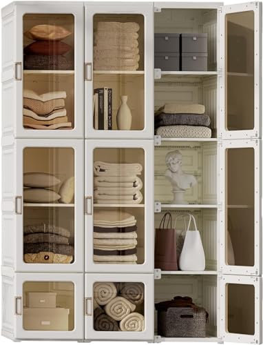 Dripex Portable Wardrobe Closet Storage Organizer Transparent Door Panels,Suitable for Living Room, Bedroom,Plastic Wardrobe with Magnetic Door and Easy Assembly